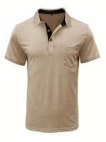 Camisa de manga corta para hombre, camisa de solapa con botones, bolsillo en el pecho, color sólido, a la moda - details 52