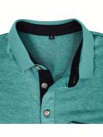 Camisa de manga corta para hombre, camisa de solapa con botones, bolsillo en el pecho, color sólido, a la moda - details 18