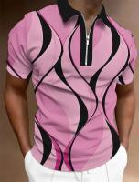 Polo para hombre, Polo con cuello, camisa de golf, estampado gráfico, geometría, apertura EAL, manga corta, ropa con cremallera, top de diseñador - details 3
