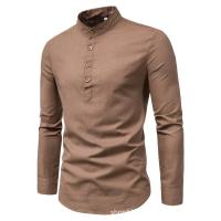Camisa De Negocios Para Hombre De Cuello Erguido De Color Sólido Y Corte Slim Con Mangas Largas Y Cierre Único - details 4