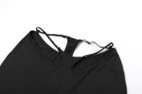 BUNO-Conjuntos de 2 piezas con tirantes huecos de gato extraño para mujer, Tops sexys lisos con cuello Halter y espalda descubierta + Pantalones acampanados con lentejuelas, trajes ajustados para fiesta - details 15
