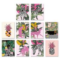 Póster de Animal de cebra, planta Tropical, piña, baño en maceta, leopardo rosa, pintura en lienzo, decoración artística de pared, baño adecuado - details 0