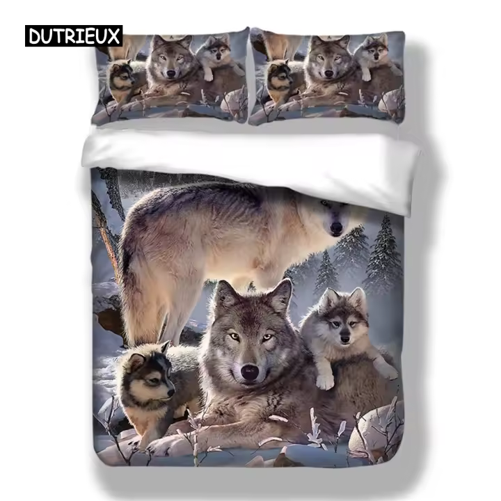 Juego de Ropa de Cama 3D de Lobo de Nieve Cubierta de Edredón para Cama Doble, Rey, Varon - 1
