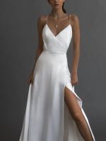Vestido de noche largo de satén blanco elegante para mujer, Sexy V profundo con escote en vestido de fiesta, abertura alta, sin espalda, Maxi, verano 2023 - details 1