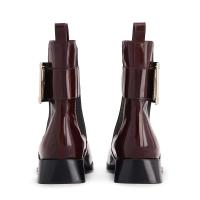 Botas de cuero y tobillo impermeables con punta cuadrada y hebilla de metal para mujer - details 4