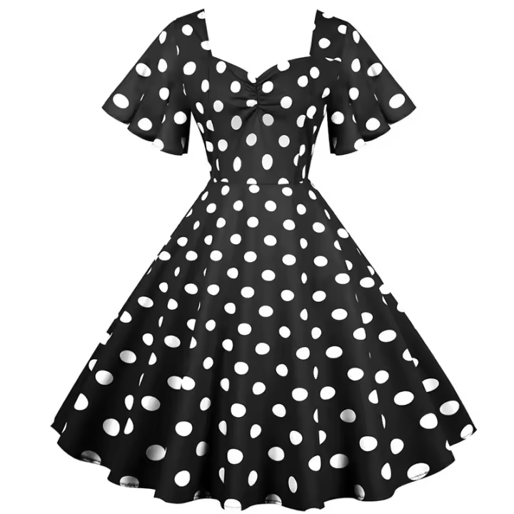 Vestido de fiesta elegante con lunares y mangas de mariposa para mujer, estilo veraniego. - 1