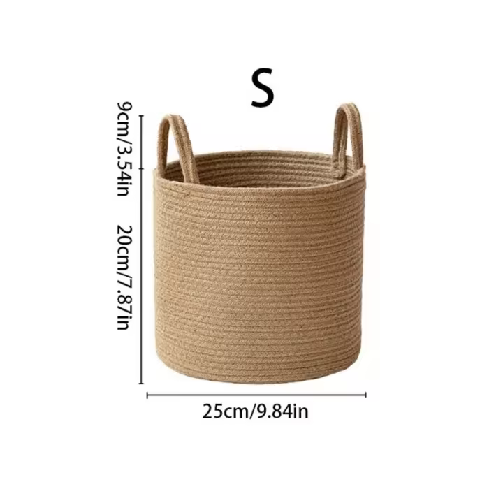 Cesta de lavandería sucia tejida de lino y algodón, cesta de almacenamiento de mimbre de paja plegable decorativa con asa hecha a mano - 1