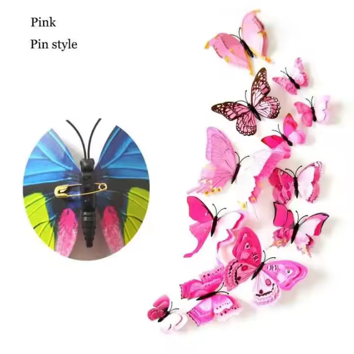 12 Uds. De alas de doble capa Multicolor, pegatina de pared 3D, imán de PVC, mariposas, fiesta, dormitorio de niños, nevera r magnética - 1