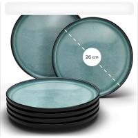 26 x 26 x 3 cm Juego de 6 Platos Grandes de Gres - Elegantes Platos para Comida, Apto para Lavavajillas y Microondas - Set de Vajilla para 6 Personas - Pure Living en azul humo - details 2