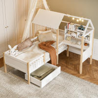 Cama de Niños de Madera Sólida Protección de Caída, Marco de Almohadilla, Escritorio en Forma de L, Estante de Libros con Tirantes, Cajones con Patas - details 0