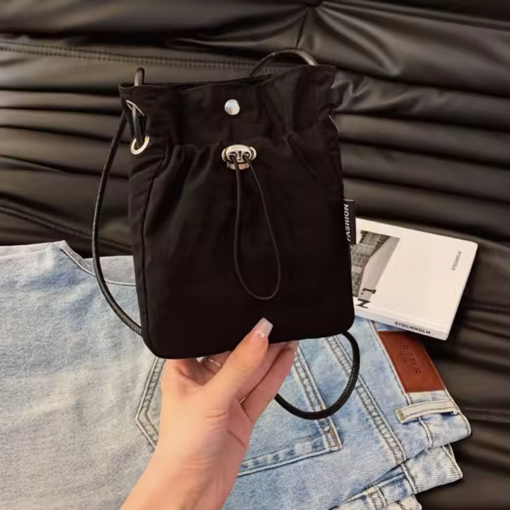 Bolso de lona con cordón de estilo coreano, bandolera de nailon de Color sólido, bolso de hombro, cartera, bolso para teléfono móvil, trabajador de oficina - 1