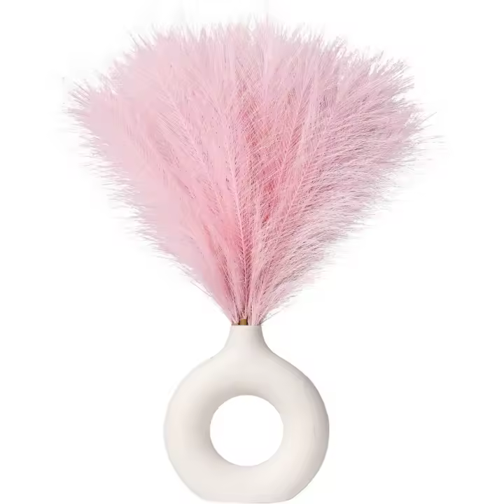 Hierba de Pampas Artificial Rosa de 45cm Paquete de 6 Piezas para Decoración de Hogar, Oficina, Bodas y Eventos - 1