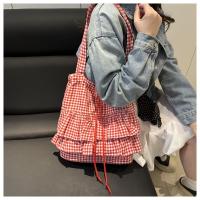 Bolso de hombro de estilo coreano Vintage con hojas de loto, bolso con cordón estampado a la moda, bolso de mano a cuadros bonito, bolsa de almacenamiento - details 18