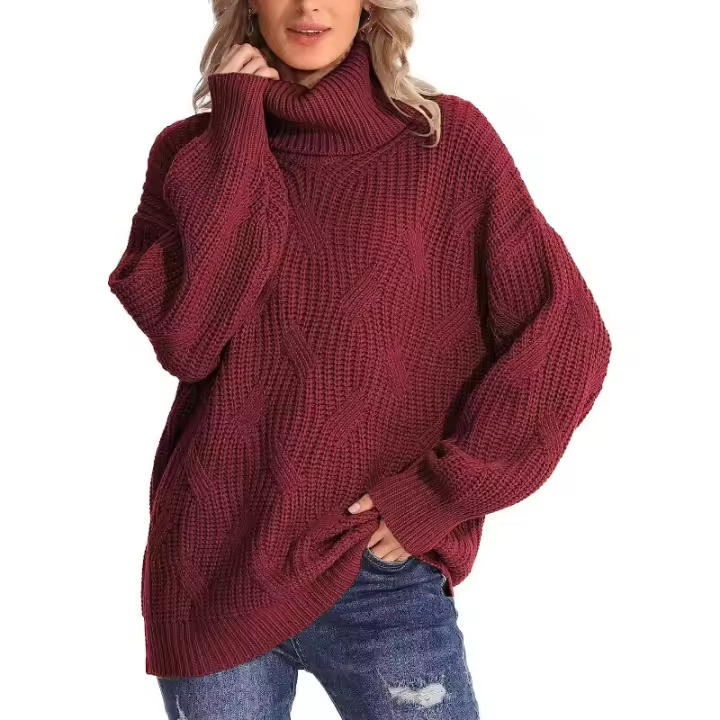 Suéter de punto de cuello alto suelto para mujer, jersey de manga larga, otoño e invierno, 2024 - 1
