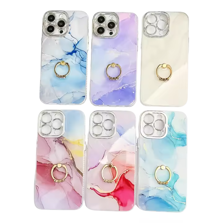 Funda de lujo con marco chapado y pintado de mármol IMD para iPhone 16 Pro Max 15 Pro 14 Pro - 1