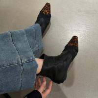 Botines de punta cuadrada para mujer, zapatos elegantes de tacón bajo a la moda, botas cortas simples delgadas - details 4