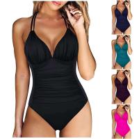 Bikini de mujer de una pieza con pecho acolchado, sin sujetador de baño de acero TRE de color liso - details 0