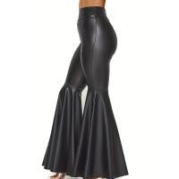 Melena de melocotón pu cuero cintura alta pantalones de cuero mujer pantalones de flare pantalones largos pantalones de mujer - details 5