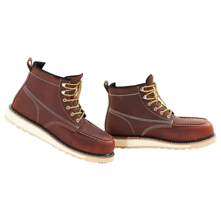 SucceBuy UK Tamaño 7.5 Punta de acero, Botas de trabajo impermeables con punta de mocasín para hombres, Suela de goma EVA antideslizante y transpirable, Marrón - 1