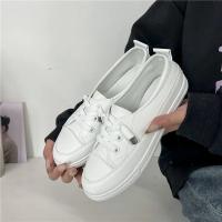 Zapatillas de deporte de plataforma baja para mujer, zapatos femeninos de cuero Pu para caminar, mocasines planos blancos, zapatos casuales sin cordones - details 5
