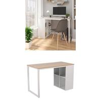 110x50cm, Mesa de Ordenador, Mesa de Oficina, Mesa de Trabajo, con 1 Cajón y 1 Compartimento Abierto, Estructura de Acero, Madera, Blanco - details 8