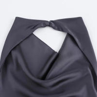 Vestido largo de satén sin mangas para mujer, casual Tre con escote grande y espalda abierta, fruncido, verano - details 26