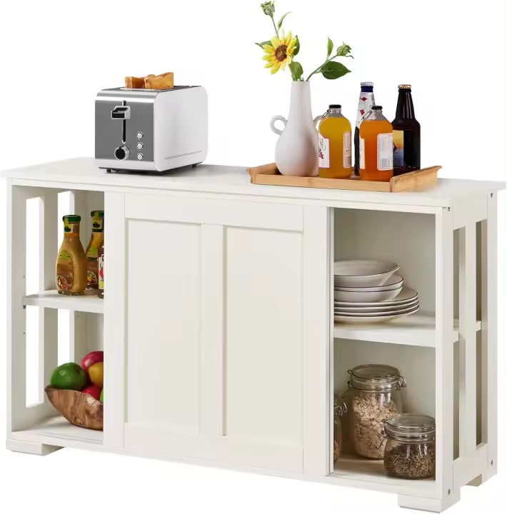Aparador Buffet Cocina Aparador para Salon con Puerta Corredera Vitrinas de Estrecho para Salón Sala de Estar 106x33x63cm Blanco Marfil - 1