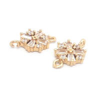 Abalorios de latón y circonita de Color dorado de 18K con 2 agujeros, abalorios de conexión de copos de nieve y flores, accesorios para pendientes para hacer joyas Diy de alta calidad - details 13