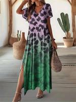 Elegante Vestido Largo con Abanico Geométrico de Moda 2025 Cuello en V para Mujeres Talla Grande - details 4