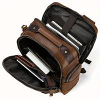 Mochila vintage de piel de vaca auténtica para hombre, color marrón oscuro clásico, gran capacidad con correas ajustables, compartimentos para computadora portátil y tableta, diseño duradero multicapa para viajes y escuela al aire libre, regalo ideal de S - details 8