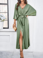 Vestido de mujer con cuello en V y mangas, elegante estilo bohemio - details 6