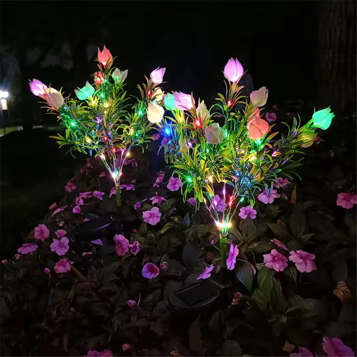 Paquete de luces solares de flores para jardín, 42 LED, decoración exterior, impermeable, 74cm, ideal para vacaciones, 2-4 unidades - 1