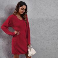 Vestido de Punto para Mujer Cuello en V, Ajuste Suelto, Color Sólido, Moda de Primavera-Otoño 2025 - details 10