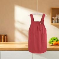 Delantal de cocina de algodón con correas cruzadas, delantal de cocina para el hogar resistente a la suciedad, ajustable con bolsillo, ropa de trabajo coreana, cocina casera - details 1