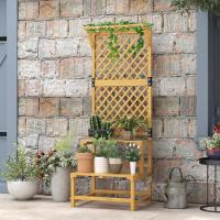 Estante de madera para plantas de 2 niveles, soporte para macetas de exterior con rejilla para jardín, patio, terraza, 75x50x166 cm, natural - details 10