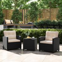 Conjunto de jardín exterior de ratán de 3 piezas, 1 mesa auxiliar de vidrio templado y 2 sillas con cojines, muebles de jardín terraza balcón exterior (negro) - details 23