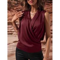 Blusa de satén sin mangas para primavera y verano para mujer, camiseta sin mangas fruncida, nueva camisa Sexy - details 9
