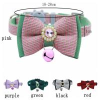 Collar ajustable con lazo para mascotas, cómodo patrón de rejilla, correas para el cuello a la moda, exquisito collar con colgante de gato de fibra de poliéster, 2 uds. - details 0
