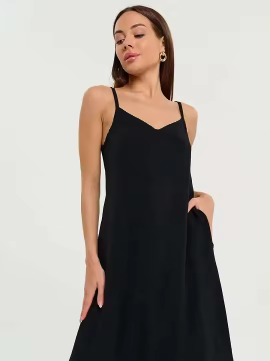 Vestido largo sin mangas para mujer, informal, ribete negro liso, otoño e invierno, verano - 1