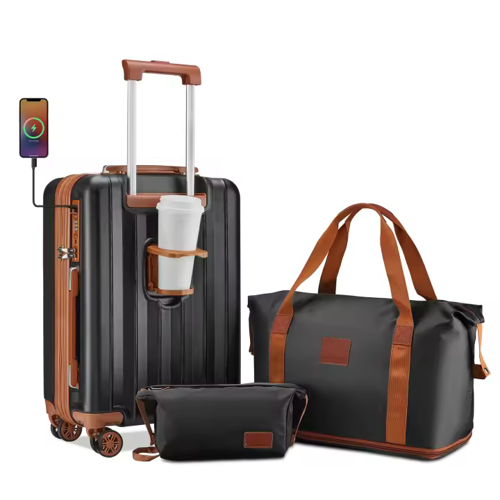 imiomo Maleta de mano expandible de 20 pulgadas con bolsa de viaje, portavasos, candado TSA, ruedas giratorias, ligera y duradera - 1