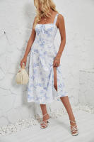 Vestido midi de satén con tirantes finos para mujer, abertura frontal, hueco - details 38