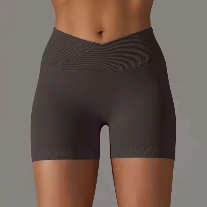 Crossover mujeres deporte gimnasio entrenamiento correr cintura alta Yoga Push Up cadera sin costuras Fiess Shorts - 1