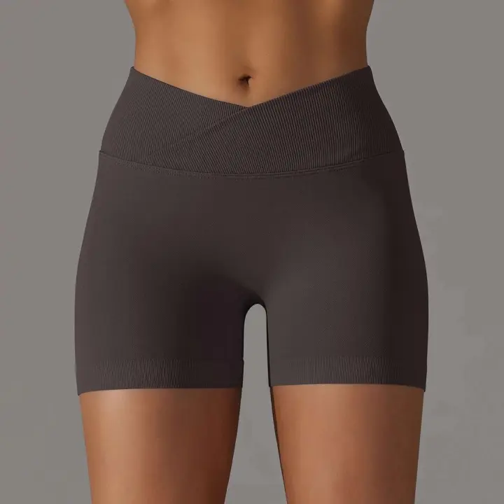 Crossover mujeres deporte gimnasio entrenamiento correr cintura alta Yoga Push Up cadera sin costuras Fiess Shorts - 1
