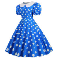 Vestido midi elegante de fiesta con cuello Peter Pan, lunares y mangas cortas abullonadas para mujer, ideal para el verano. - details 36