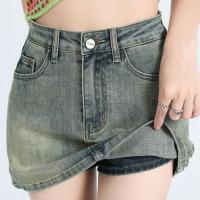 Incluye pantalones cortos, falda acampanada de cintura alta, pierna ancha, pantalones cortos de mezclilla con dos bolsillos, falda para mujer, ropa de calle de cintura alta - details 5