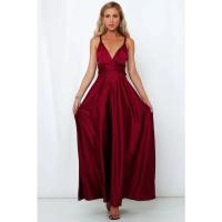 Vestido largo de seda de Color sólido profundo de Amazon, vestido de noche sin mangas de nuevo estilo de verano para mujer para banquetes - details 9
