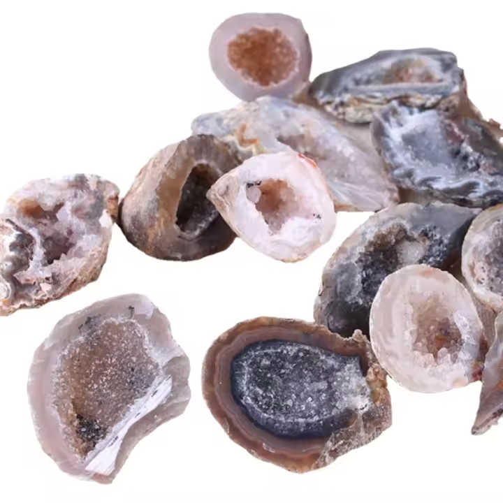Geodas de ágata Oco, cristales naturales, Druzy, mitades, especímenes de cuarzo, decoración artesanal, 1 piezas - 1