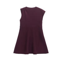 High Street Women Burgund Skater Knit Mini Dresses Round Neck Asymmetric Sleeve With Pleats A-line Dress Spring 2025 Vestidos - details 1