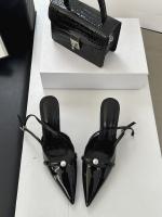 Sandalias de Cabeza de Bolso Fino Punta de Zapato Vacío de Perlas de Charol Plateado de Tacón Alto - details 6