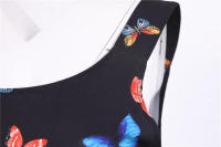 Women vintage spaghetti strap floral print high waist elegant sleeveless a-line party midi dress - details 30